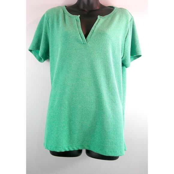 Zenana XL Short Sleeve Green Waffle Knit Women's Top Style # JT-7526D4 - Picture 1 of 4